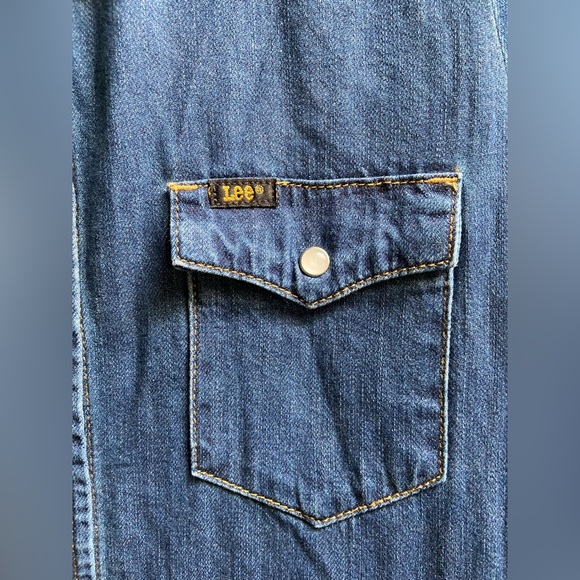 Lee vintage modern snap button jean midi dress with pockets Sz xs - Picture 5 of 13